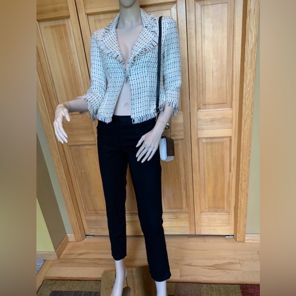 Ivory Tweed Fringe Bolero Jacket White House Black Market Sz 2 #4 - Picture 2 of 10